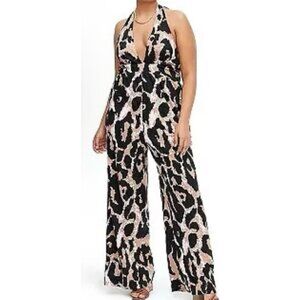 Diane Von Furstenberg x Target Women XS Leopard Halter Jumpsuit Black/Tan/Pink